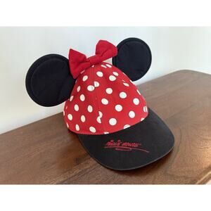 Vintage Minnie Mouse Polka Dot Ears Snapback Hat Cap Disney Parks World Youth